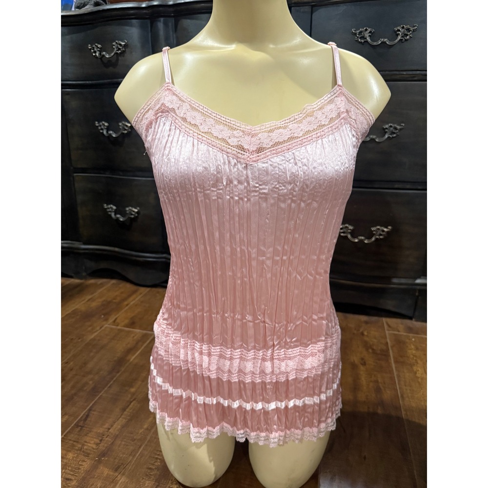 Apt. 9 Pink Pleated Lace Trim‎ Camisole Stretch Tank Top Large